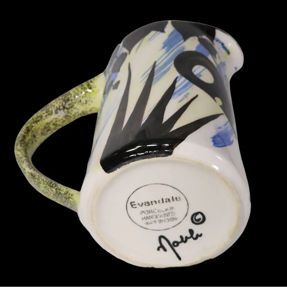 Vintage‎ Evandale Hand-painted Multicolored Porcelain Pitcher Signed Noble 7.5in